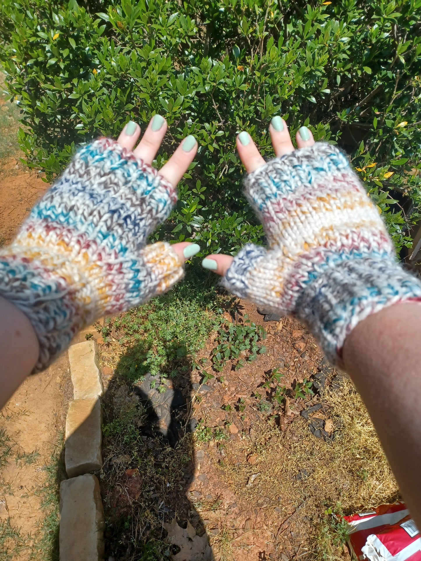 'Fingerpainting' Knit Fingerless Gloves