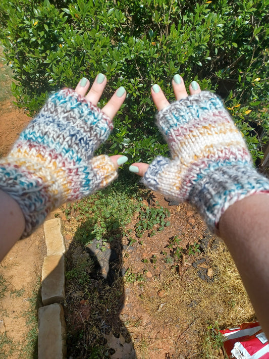 'Fingerpainting' Knit Fingerless Gloves