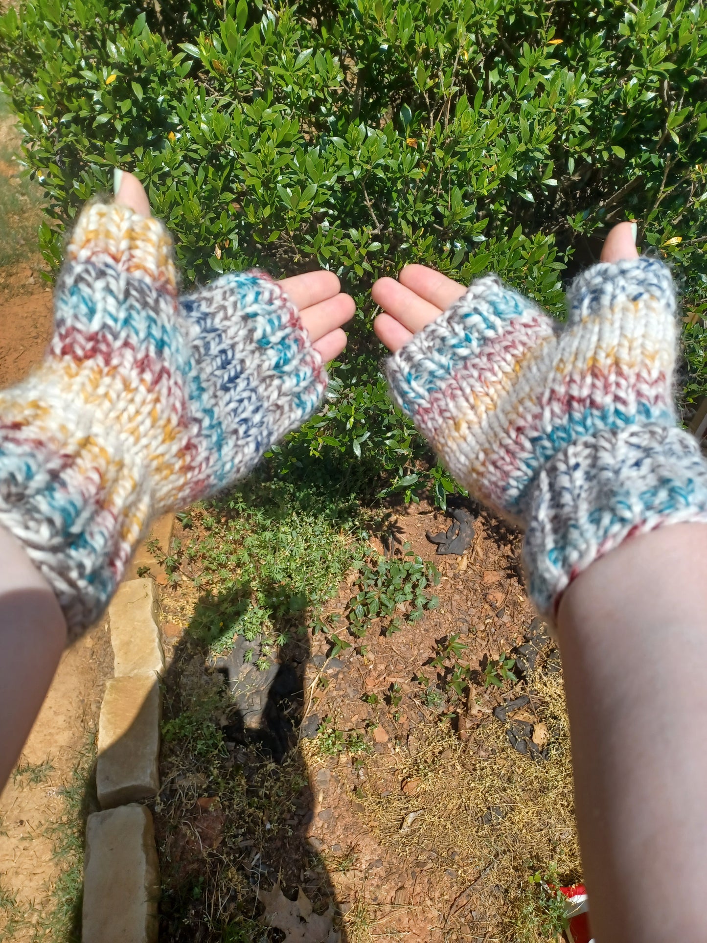 'Fingerpainting' Knit Fingerless Gloves